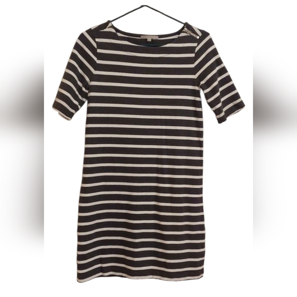 GAP Gray & White Striped Cotton Mini Dress w Zipper Detail Sz XS